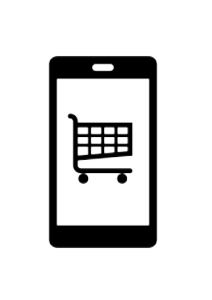 a graphic design image of a phone with a shopping cart on it