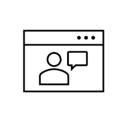 a graphic design image of a computer screen with a person and a speech bubble