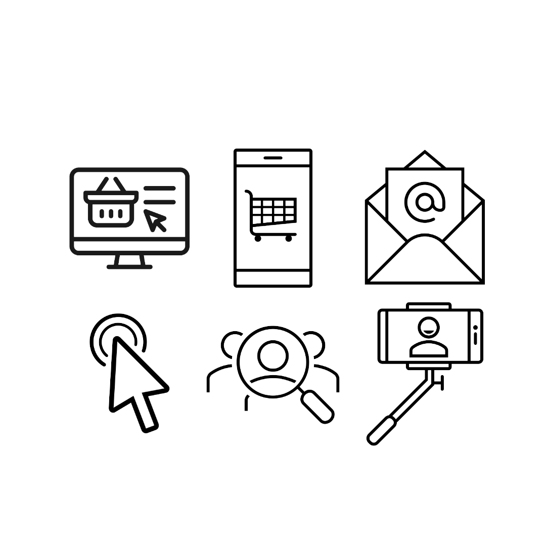 line art of various digital advertising icons